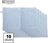 10 lichtblauwe washandjes van The One Towelling met lusje.