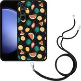 Cazy Hoesje met koord Zwart geschikt voor Samsung Galaxy S23 FE Tropical Fruit