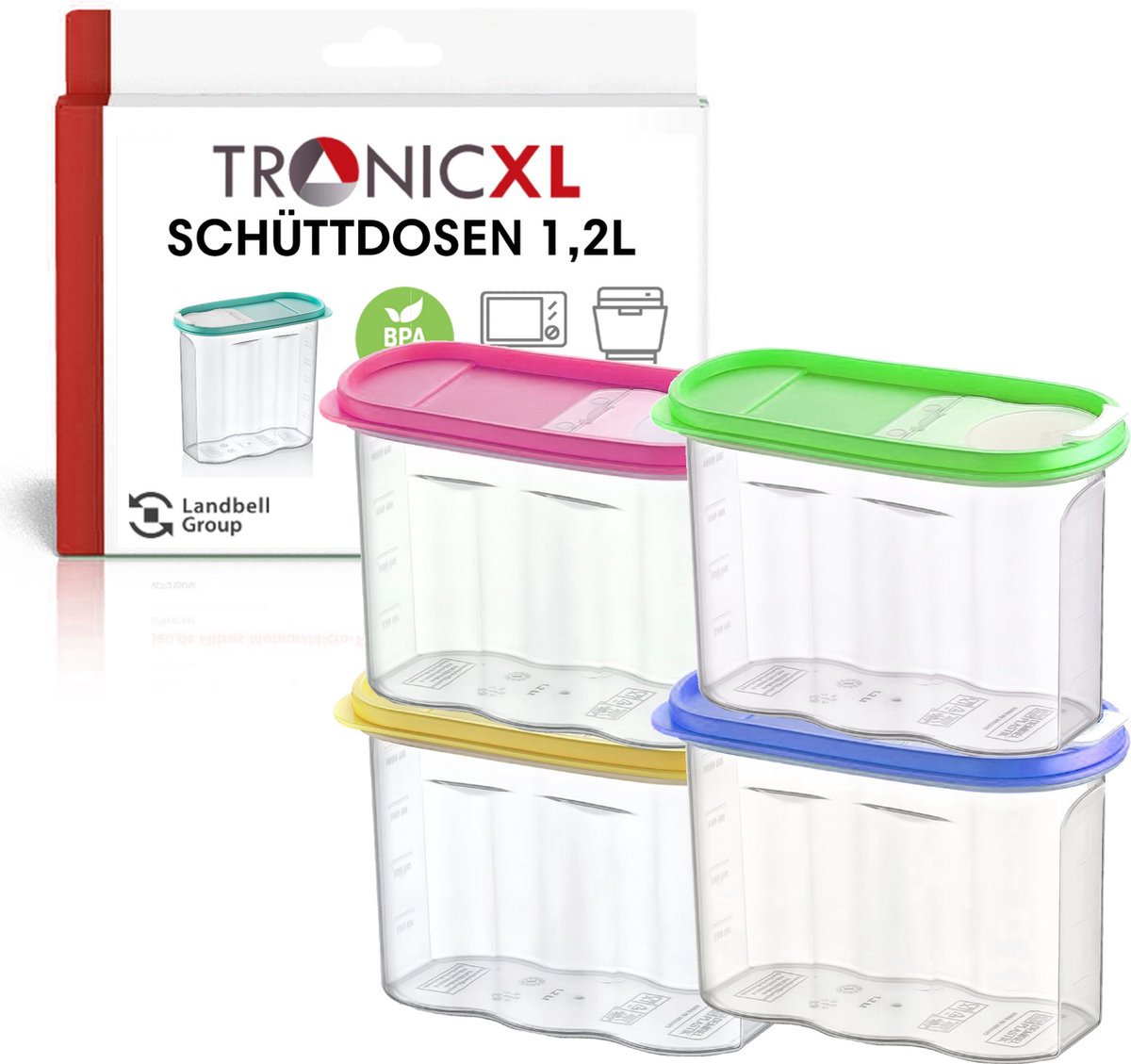 TRONICXL 4x voorraadcontainers Box 1,2 liter voedselopslagcontainers BPA vrij - kunststof voorraadcontainer