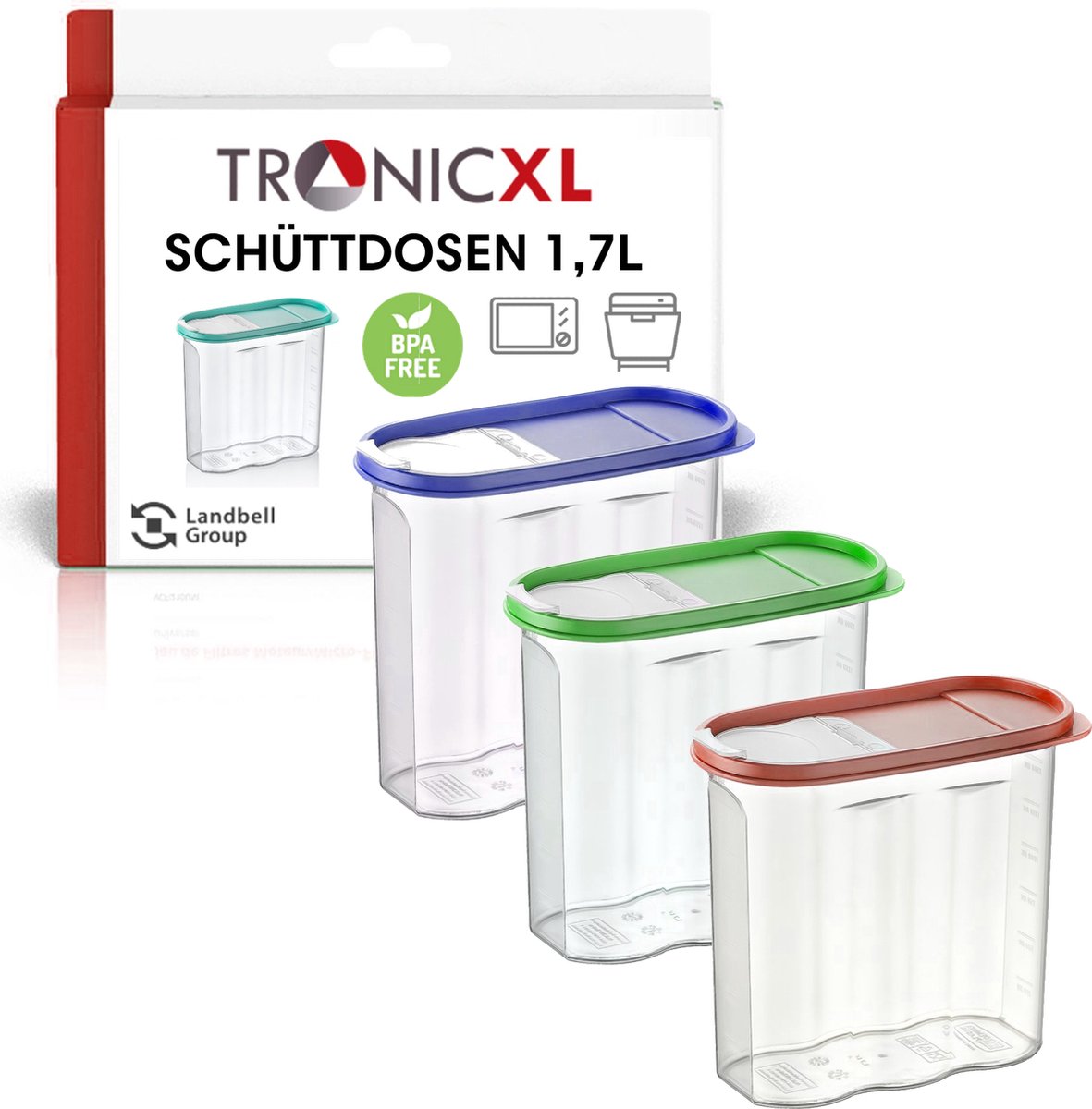 TRONICXL 4x voorraadcontainers Box 1,7 liter voedselopslagcontainers BPA vrij - kunststof voorraadcontainer 1,7 liter