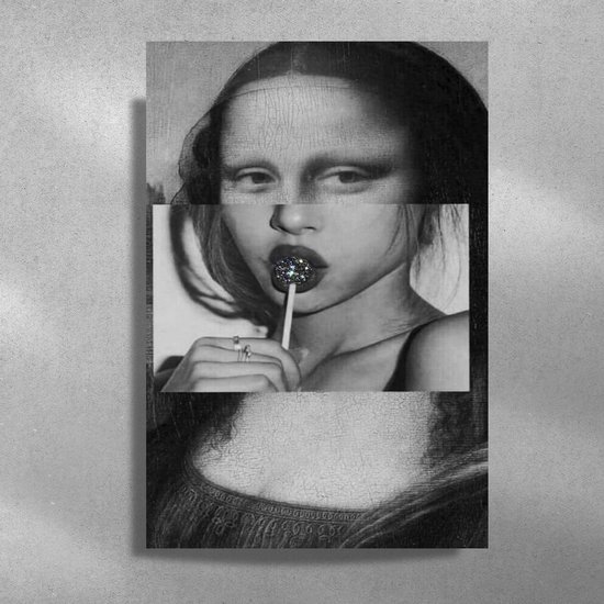 Mona Lisa sucette humour - Poster métal luxe - 40x60cm