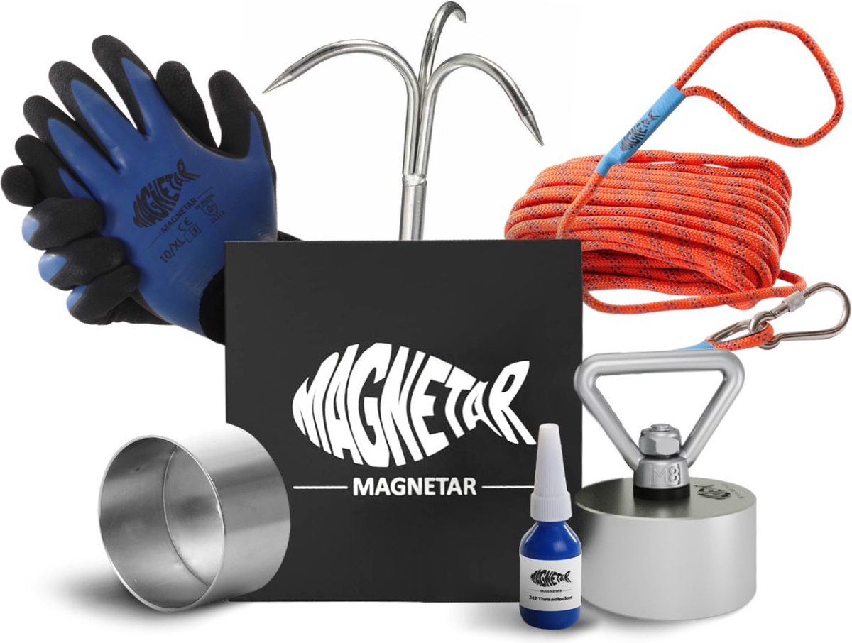 Magnetar Hardcore Pakket - Vismagneet - Allround 360° 600kg Magneet - Touw, Handschoenen en Dreghaak - Magneetvissen