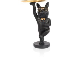 K&G Franse Bulldog Beeld - Kaarsenstandaard - Sleutelbakje - Sieraden Bakje - Kaarsenhouder - Zwart - Goud - Decoratie - Inclusief Zonnebril