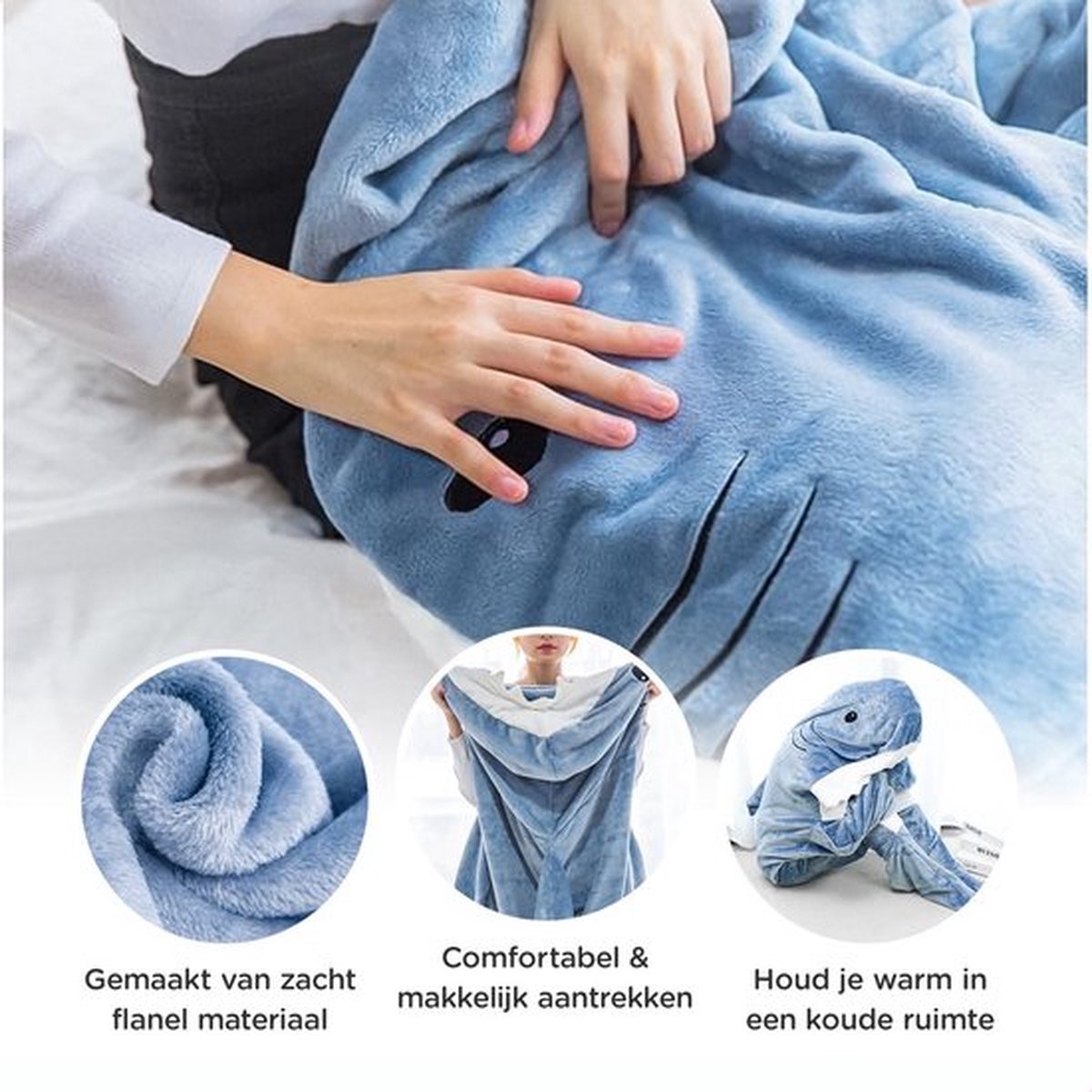 Onesie - Haai Deken - Hoodie Deken - Fleece Deken - Voor Lengte 140CM TOT 160CM — afbeelding 2