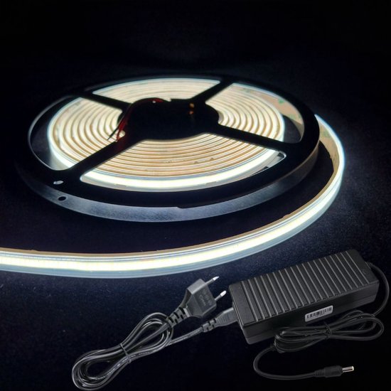 LED Strip COB - 5 Meter - Complete Set - 6000k - Koud Wit - 24V - IP65 Waterdicht - 480LED/m