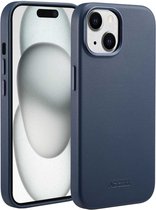 Accezz Hoesje Geschikt voor iPhone 15 Hoesje - Accezz Geschikt voor MagSafe Leather Backcover - donkerblauw