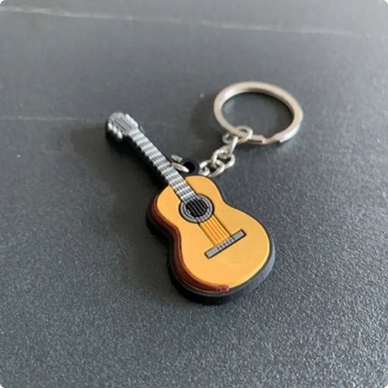 Metalmorphose sleutelhanger gitaar in zilverkleur