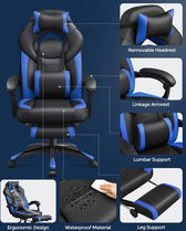 SONGMICS Gaming Chair, bureaustoel met voetsteun, bureaustoel, ergonomische vormgeving, verstelbare hoofdsteun, lendensteun, tot 150 kg belasting, blauw-zwart OBG77BU