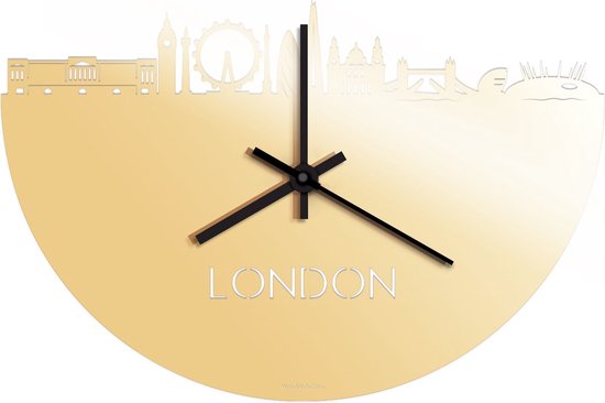 Skyline Klok London Goud Metallic - Ø 40 cm - Stil uurwerk - Wanddecoratie - Meer steden beschikbaar - Woonkamer idee - Woondecoratie - City Art - Steden kunst - Cadeau voor hem - Cadeau voor haar - Jubileum - Trouwerij - Housewarming -