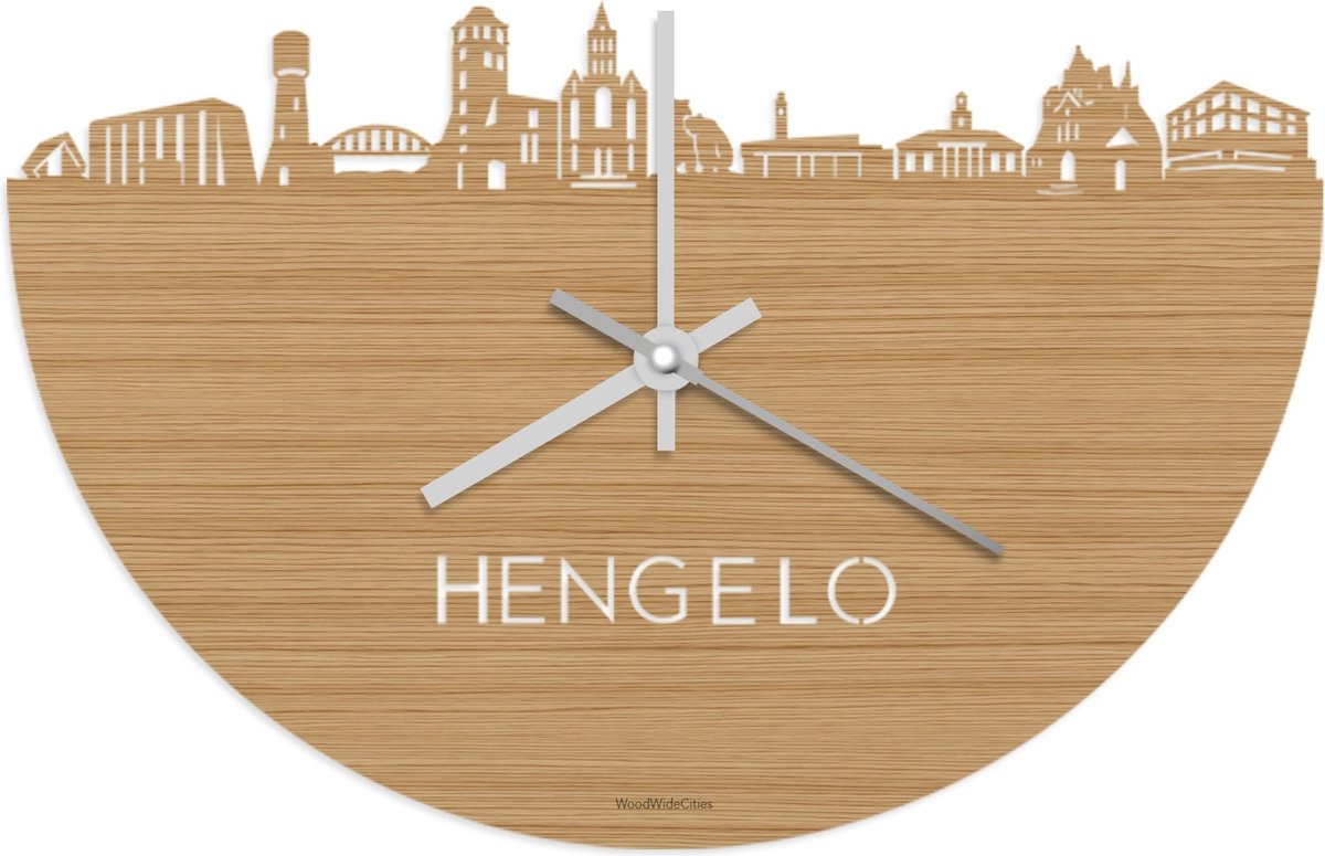 Skyline Klok Hengelo Bamboe hout - Ø 40 cm - Stil uurwerk - Wanddecoratie - Meer steden beschikbaar - Woonkamer idee - Woondecoratie - City Art - Steden kunst - Cadeau voor hem - Cadeau voor haar - Jubileum - Trouwerij - Housewarming - WoodWideCities