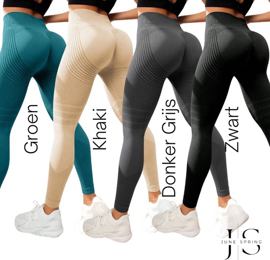 June Spring - Leggings de Sport - Accentue les Fesses - Taille Haute - Pantalons de Sport Femme, Leggings Fitness , Pantalons de Yoga, Leggings de Sport - Couleur Vert - Taille M