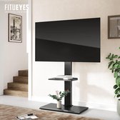 Meuble TV 2 étagères avec base en fer pour téléviseur de 50 à 85 pouces, meuble TV rotatif et réglable en hauteur Max 50 kg VESA 800 x 400 mm Zwart