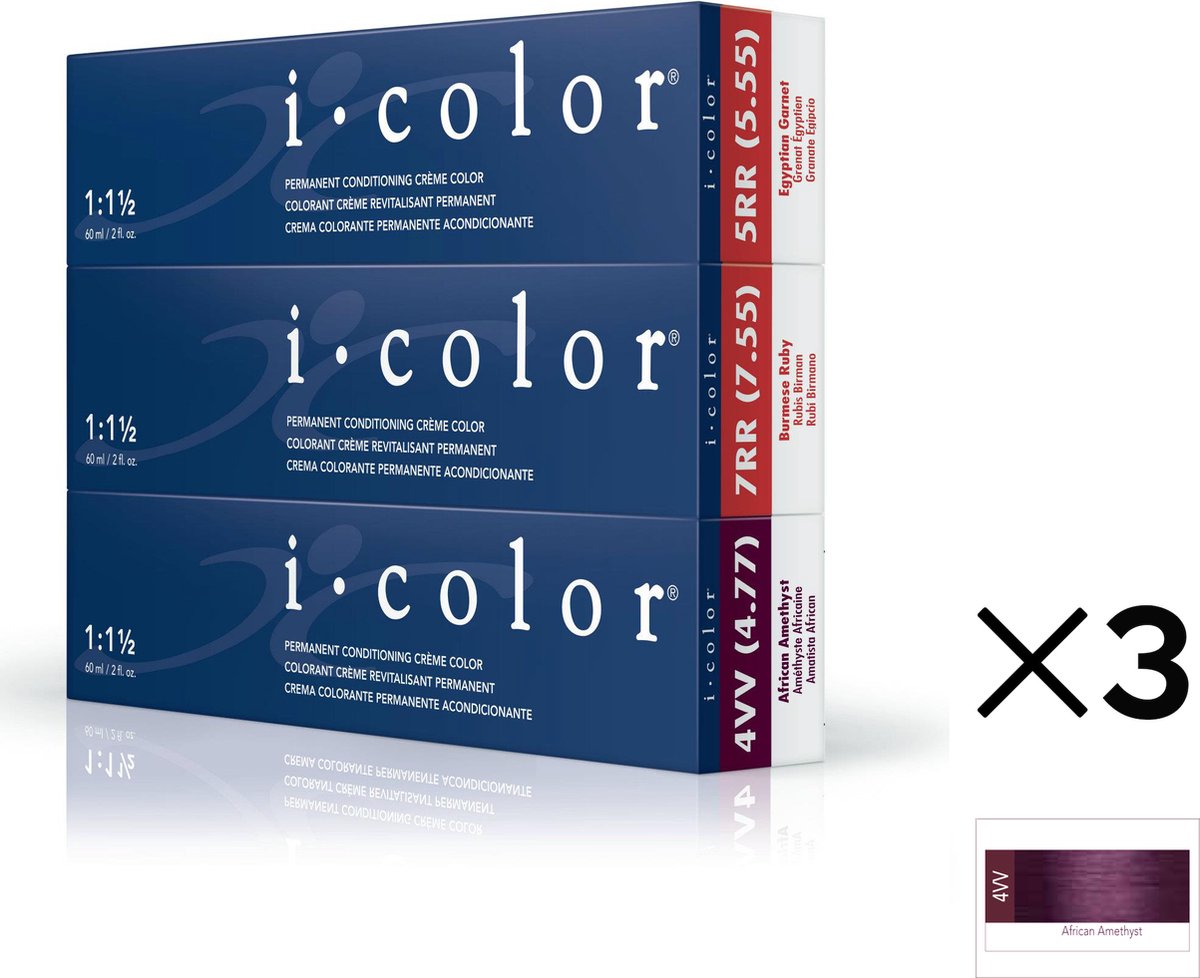 ISO i color Permanent Conditioning Crème Color 60ml 4VV (4.77)African Amethyst x 3 tubes