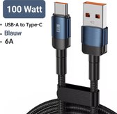 Snellader - 100 watt - 6A - USB Type C - USB A 2.0 - blauw - "MULTIPLAZA" - 1 meter - telefoonlader - 4.8Gbps - gevlochten nylon