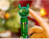 Groene Kerstmis pen met cartoonafbeeldingen van rendier en rendiergewei aan de bovenkant - kerst balpen met tien kleuren - Merry Christmas