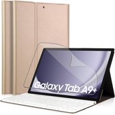 Étui Samsung Tab A9 Plus avec clavier - Protecteur d'écran FlexGuard - KeyGuard Book Case Cover Cuir Or & Protecteur d'écran