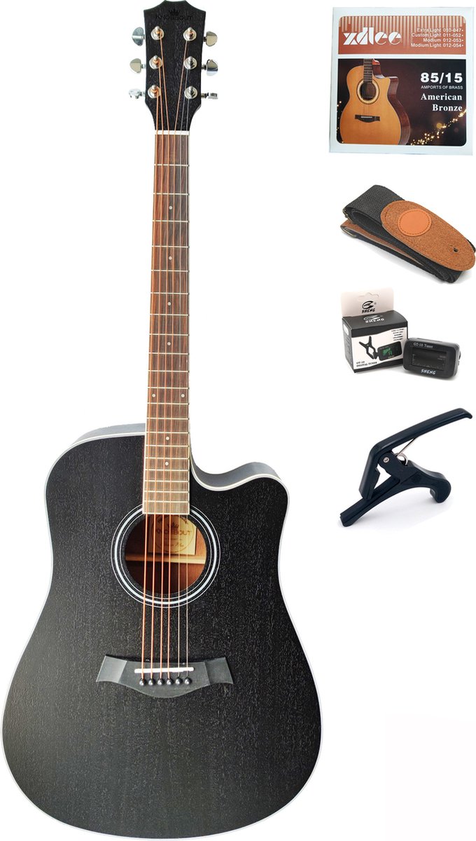 Knobbout 41 inch Gitaar-Klassieke Gitaar- Professionele studie-Natuur gemaakt sapele hout- Zwart gitaar -met gitaar tas-Inclusief accessoires
