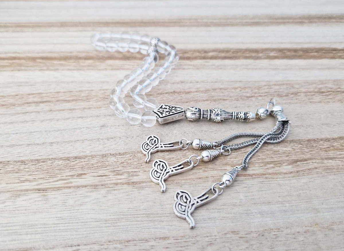 Handgemaakte tasbih 33 Kralen Natuursteen “Bergkristal ” – Tasbeeh 8 mm diameter van de korrel met tassel “model20