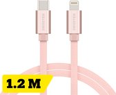 Swissten Lightning naar USB-C Kabel - 1.2M - Gevlochten kabel voor iPhone 7/8/X/11/12/13/14 - Roze