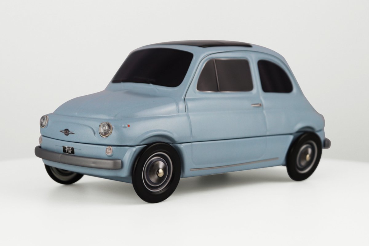 Cannoli Box - Fiat 500 Koekblik met 5 cannoli - Bewaarblik - Koekjestrommel - Baby Blauw