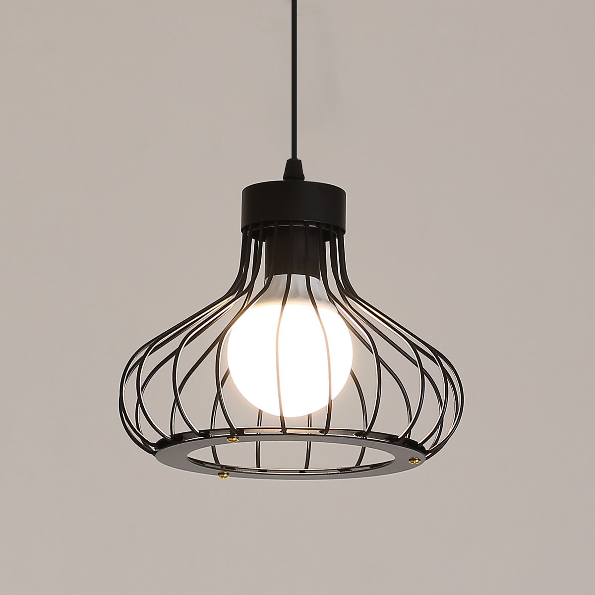 Delaveek-E27 Vintage industriële Hanglamp - Metalen kap - 1,2 meter ophanglijn - Zwart-Dia 23cm (lamp niet inbegrepen)