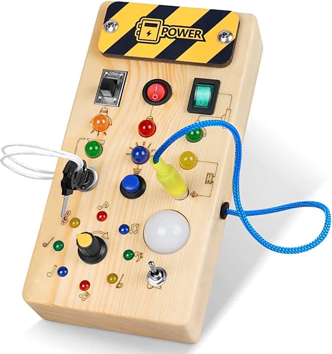 Busy Board Activity Board vanaf 1 jaar Montessori houten speelgoed met 8 ledlichtschakelaars sensorisch educatief speelgoed voor baby's en peuters vanaf 1 2 3 4 jaar