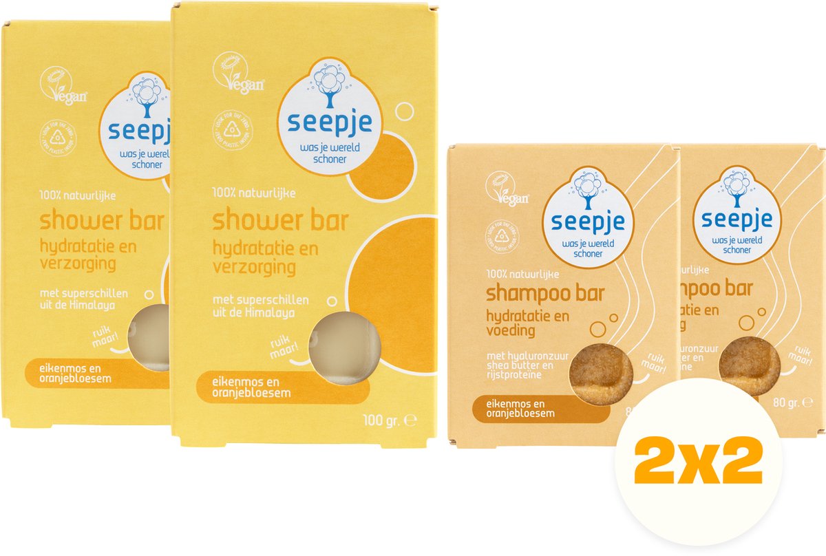 Seepje ‘van top tot teen schoon’ pakket - Shampoobar en Bodybar - Natuurlijke Ingredienten - 2 x 80 gram - 2 x 100 gram