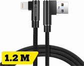 Swissten haakse Lightning naar USB kabel - 1.2M - Gevlochten kabel geschikt voor iPhone 7/8/X/11/12/13/14 - 1.2M - Zwart