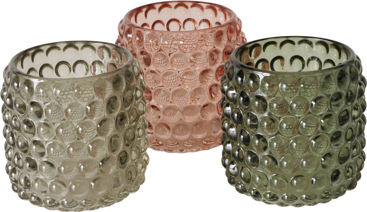 Boltze Home Theelichthouder 'Bobla' dia8,5x8,5cm Glas gelakt in 3 kleuren Assorti