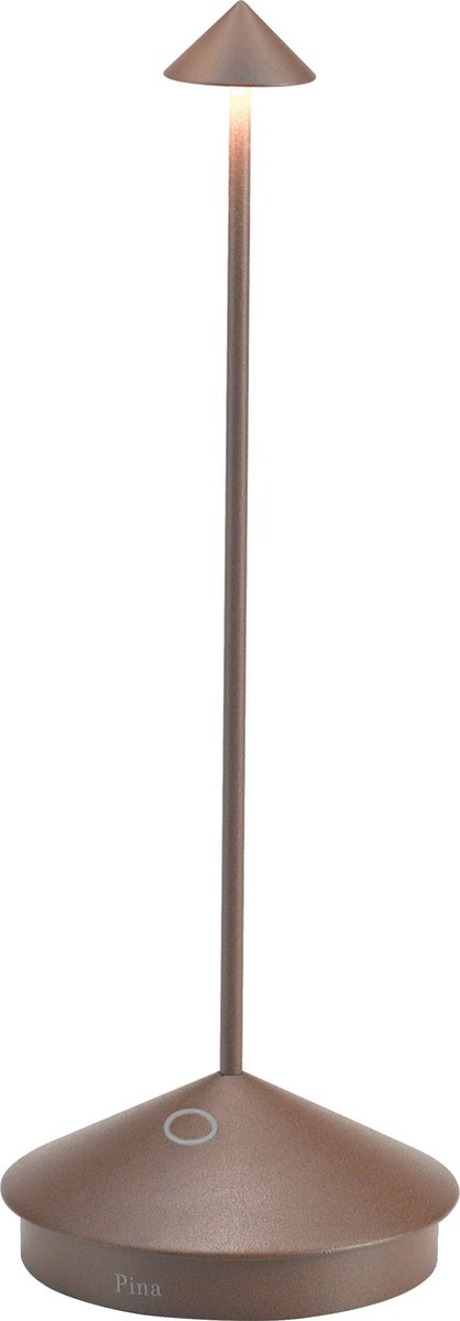 Zafferano Pina Tafellamp - Oplaadbare Buitenlamp Roest Bruin - Spatwaterdicht (IP54) - Bureaulamp Snoerloos - Dimbare LED Lamp - Draadloos Oplaadstation - Terraslamp - USB Oplaadbaar - 29 cm