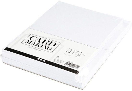 Stapel witte kaarten en enveloppen, A6 formaat (10,5 x 15 cm), 240 g/m².