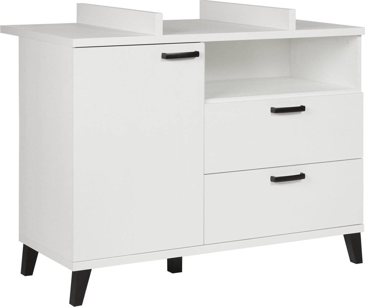 Commode Finn Wit - Breedte 120 cm - Hoogte 89 cm - Diepte 48 cm - Met lades - Met planken - Met openslaande deuren