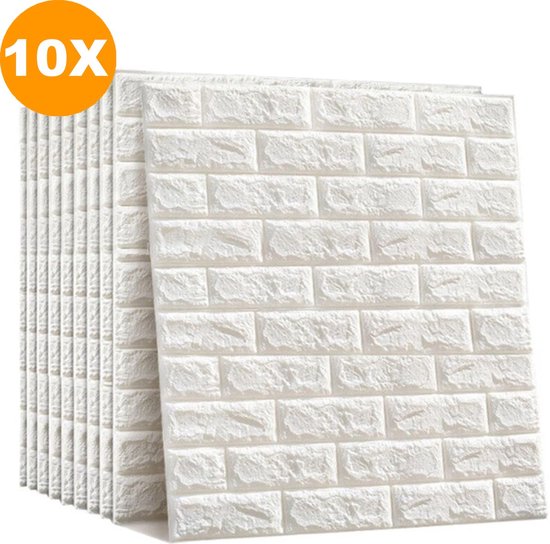 IBBO® - 3D Witte Plaktegels – Zelfklevende Tegels – Plaktegels Keuken – Watervaste Muurdecoratie – Slaapkamer Tegelstickers – 3D Wandpanelen - Zelfklevend Behang – 70x77 cm - 10 stuks