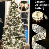 2 Stuks LED Kerstboom Licht Lint- 2m 20 Lichtjes-werkt op Batterij(incl. Batterijen) -kerstdecoratie-wit licht-zilver