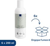 Abena Waslotion Voordeelverpakking - Ongeparfumeerd - 6 x 200 ml - Hair & Body Wash - Zeeppompje - Alternatief voor Wassen met Water en Zeep - Vegan