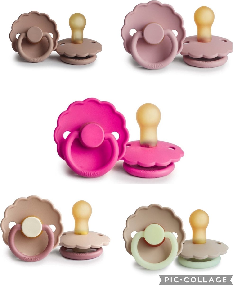 Goedkoopste Frigg Daisy Fopspeen set 5 stuks Fuchsia,Baby Pink,Blush,Blush Glow en Bloom Peony 0-6 maand maat 1