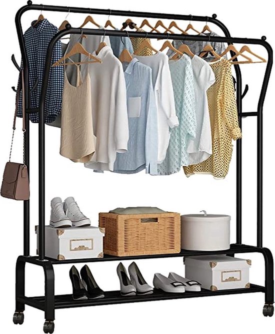 Set van 2 industriële wandkledingrekken - robuuste metalen kleerhanger met haak, wandkledingrek, wandkledingstang voor kleding, ophangstang voor kast, wit