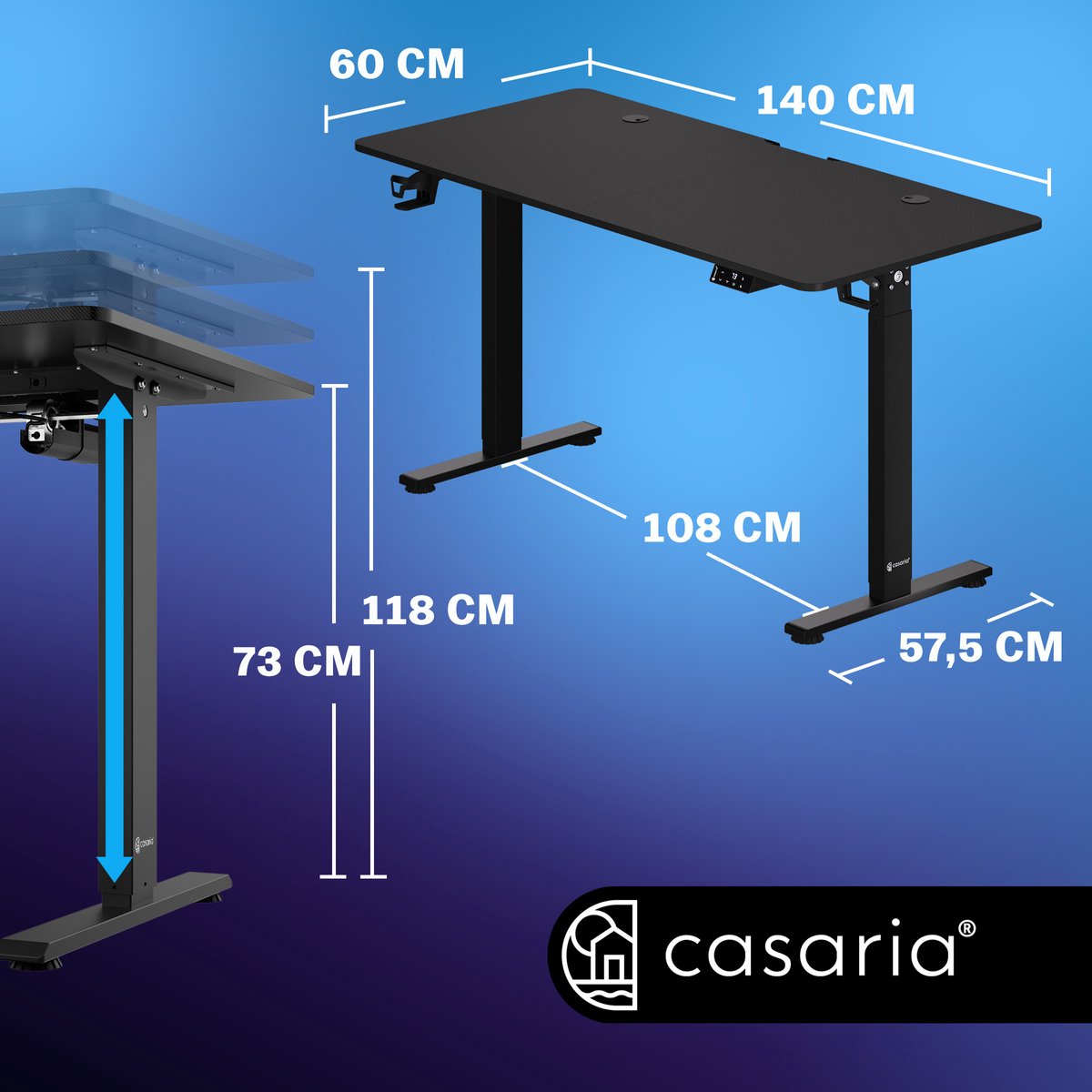 CASARIA® Elektrisch Zit-Sta Bureau 140x70cm Hoogteverstelbaar 72-117 cm