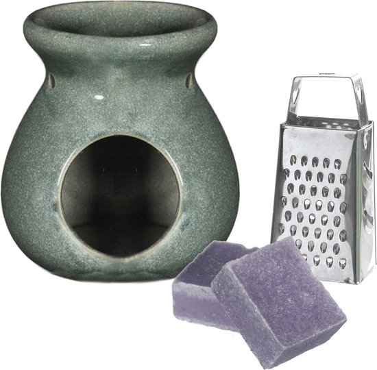 Ideas4seasons Amberblokjes/geurblokjes cadeauset - lavendel - inclusief geurbrander en mini rasp