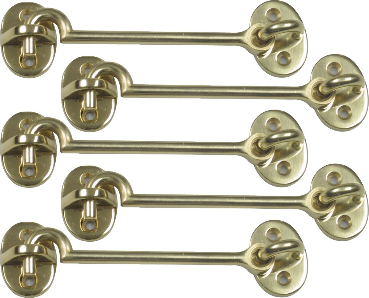 AMIG windhaak / windhaken - 5x - messing - goudkleur - L10 cm - D5 mm - met schroefoog