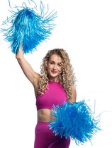Boland Cheerballs/pompoms - 2x - blauw - met franjes en ring handgreep - 28 cm - voor cheerleaders