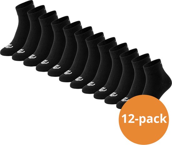 Vinnie-G Quarter Sokken Zwart - 12 paar Zwarte Enkel sokken - Unisex - Maat 39/42