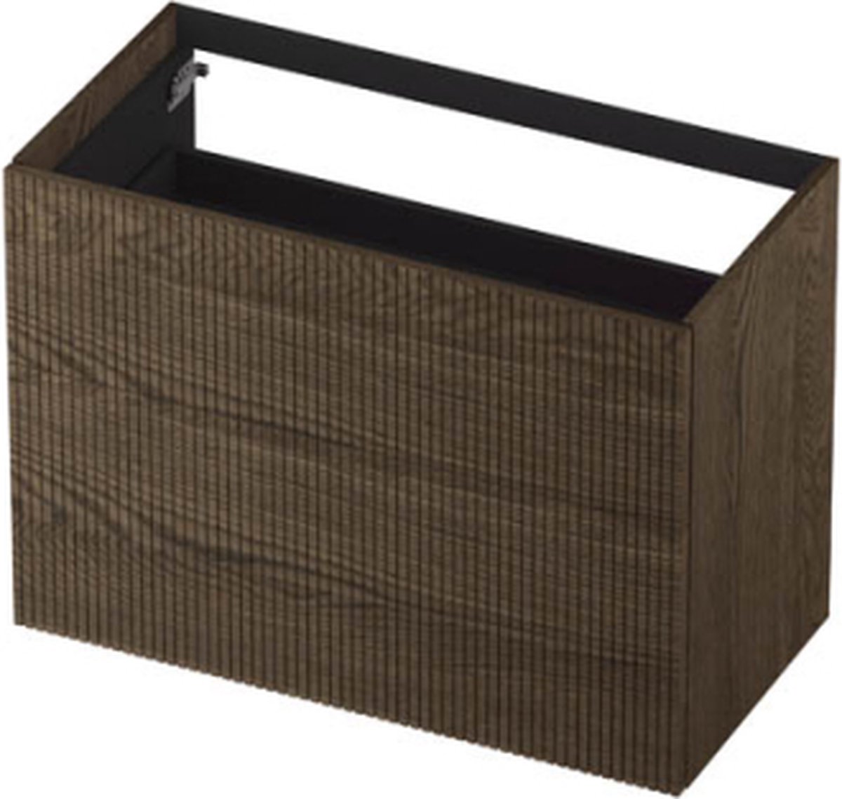 INK wastafelonderkast 2 laden greeploos push to open echt hout verticaal gefreesd 90x45x65cm, massief eiken charcoal