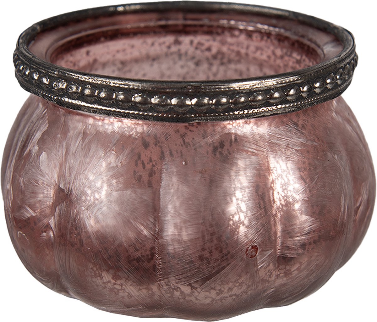 Clayre & Eef Theelichthouder Ø 9x6 cm Roze Glas