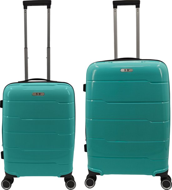 SB Travelbags 2 delige 'Expandable' kofferset 4 dubbele wielen trolley - Aqua Blauw - 65cm/55cm