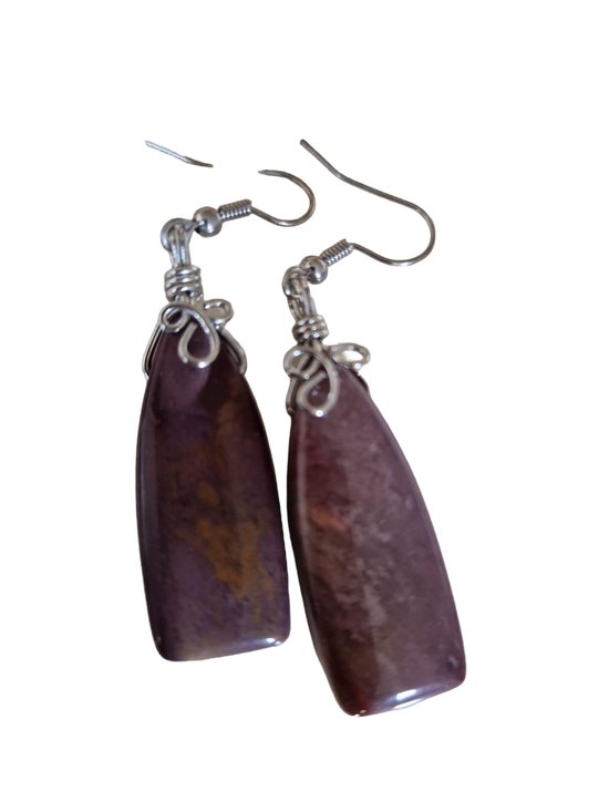 Gemstones-silver oorhangers aubergine jaspis stenen 3,5 cm lang zilveren haken, 12g