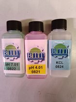 kalibratievloeistof pH7.01, pH4.01 en bewaarvloeistof KCL