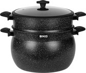 BIKO - Couscous pan - Stoompan - Marmeren coating - 8 Liter - Zwart