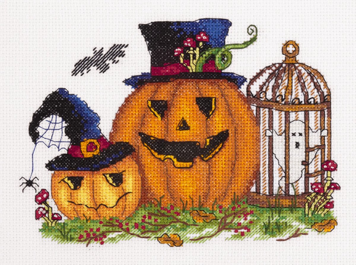 BORDUURPAKKET SCARY PUMPKIN - PANNA - telpatroon om zelf te borduren (met glow in the dark garen)