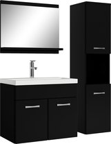 Badplaats Meuble de salle de bain Set Montréal 60 cm x 35 cm - Noir mat - Meuble de salle de bain avec miroir et meuble latéral